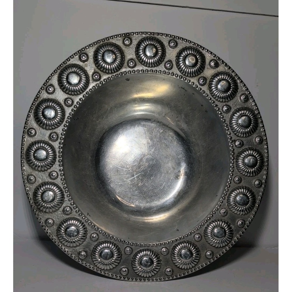Large Heavy Metal Bowl Vintage Handmade In Mexico Pewter Spanish. Decor